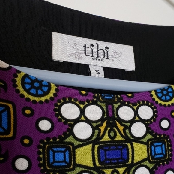 Tibi Jewel Panel Shift Dress Scuba Luxury Black Purple Mini - Picture 13 of 14
